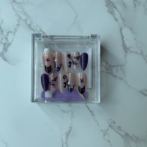 🦇 Purple Cats & Bats Press-On Nails | Spooky Cute Vibes for halloween